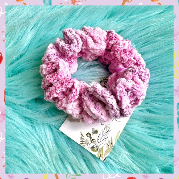 Handmade VELVET Party Sprinkle Pink Purple Small Hair Scrunchie PinkRainCloud - Picture 8 of 10
